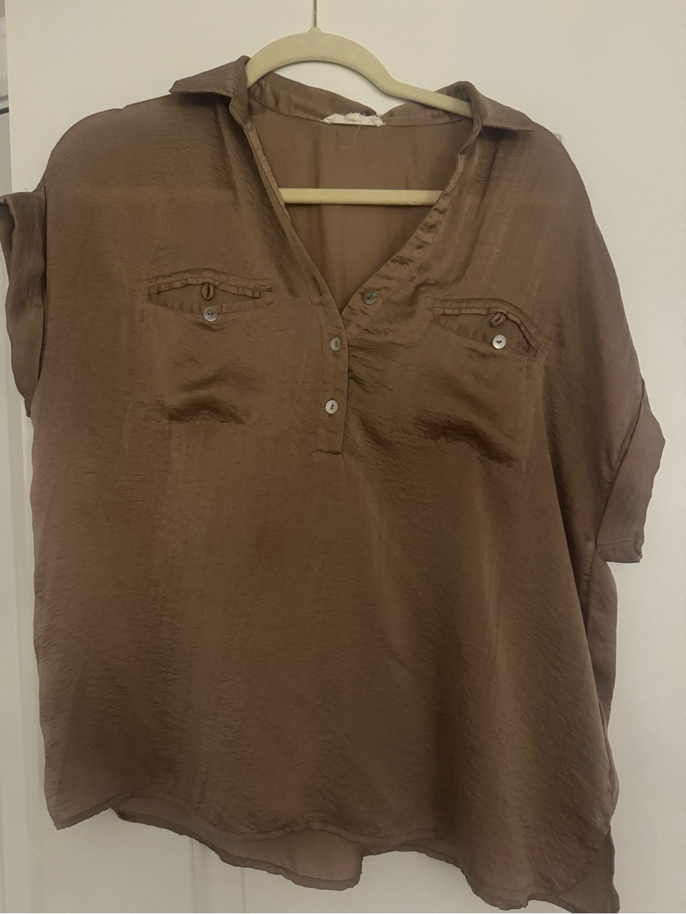 Relaxed Brown Button-Front Collared Blouse